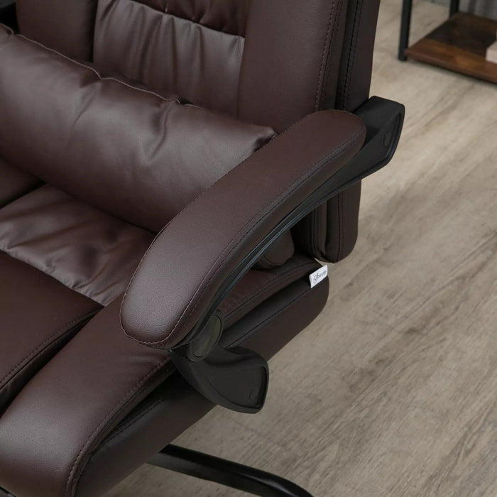 Image of a Brown Leather Vinsetto Massage Office Chair With Wheels and Padded Arms Rests.