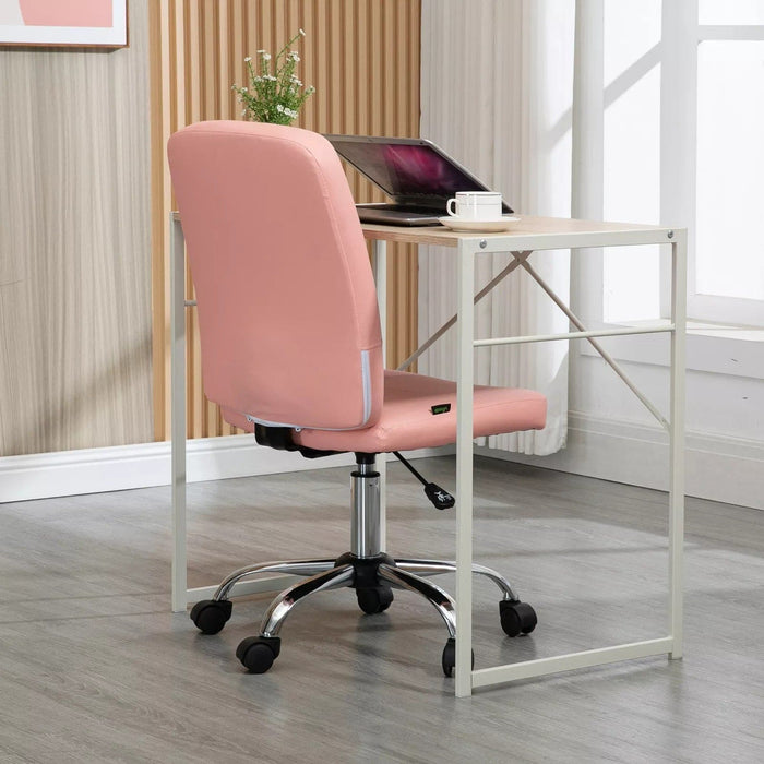 Image of a Vinsetto Pink Armless Office Chair With Wheels for Home Office.