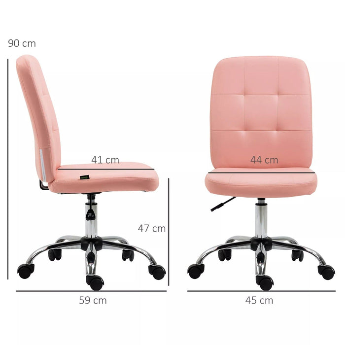 Image of a Vinsetto Pink Armless Office Chair With Wheels for Home Office.