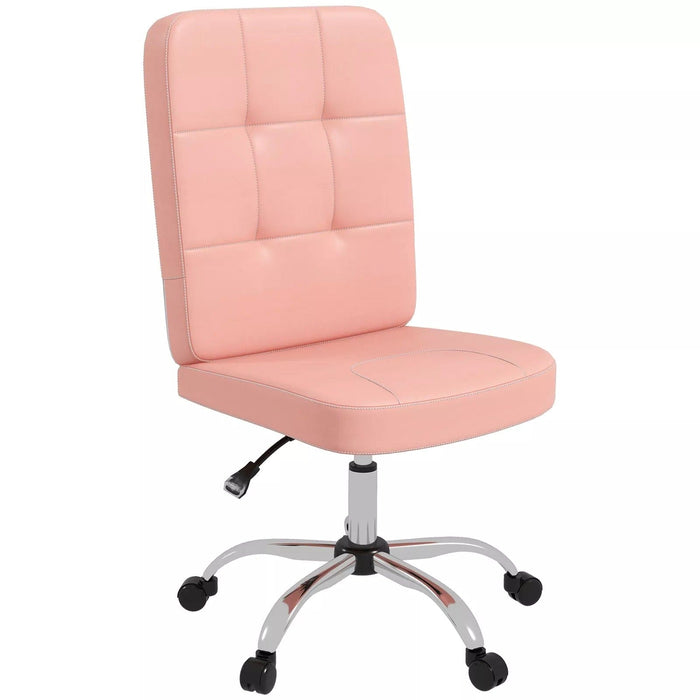 Image of a Vinsetto Pink Armless Office Chair With Wheels for Home Office.