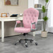 Image of a Vinsetto pink desk chair with wheels, diamante tufted back with a silver frame and swivel wheels. 