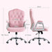 Image of a Vinsetto pink desk chair with wheels, diamante tufted back with a silver frame and swivel wheels. 