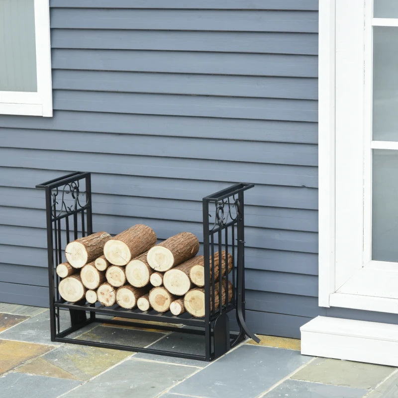 Vintage Steel Firewood Rack, Shovel, Broom, Poker, Tong