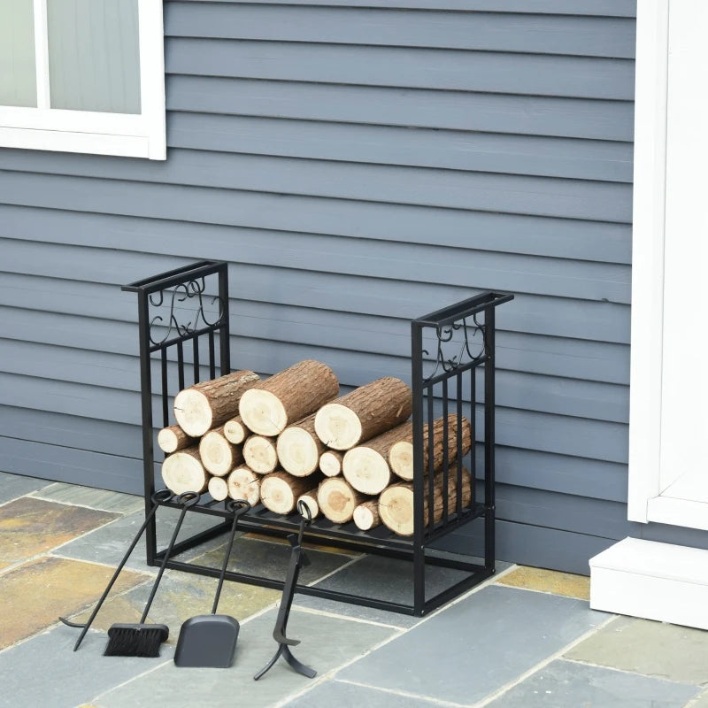 Vintage Steel Firewood Rack, Shovel, Broom, Poker, Tong