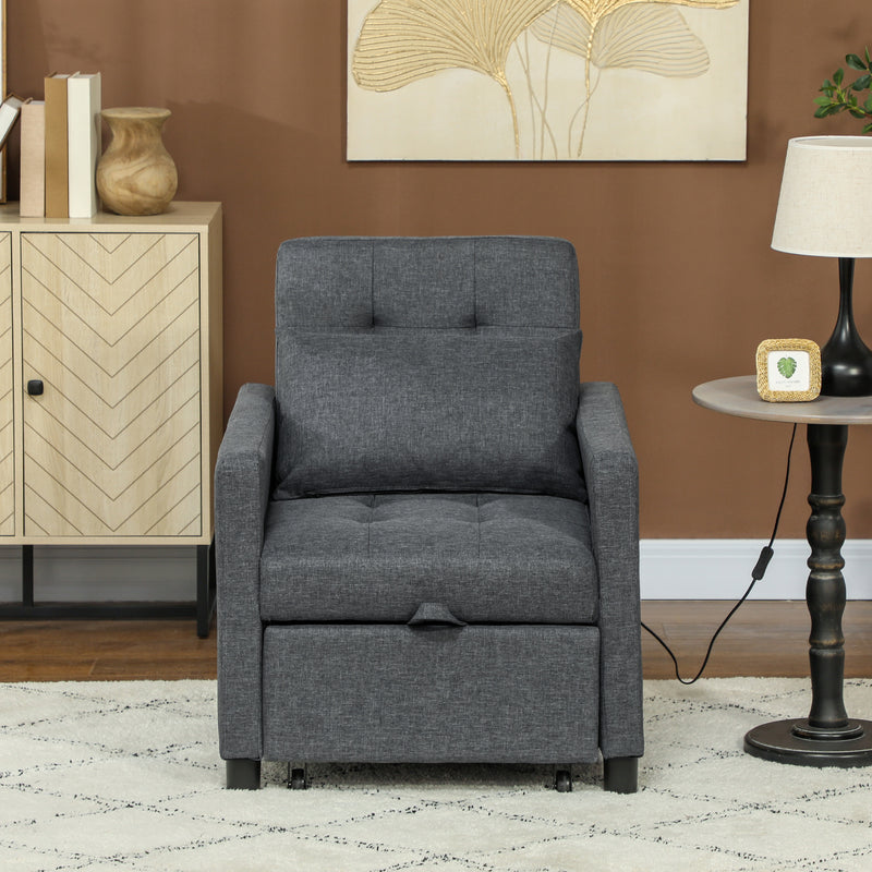 Dark Grey 3-in-1 Convertible Sleeper Chair with Adjustable Backrest and Footrest by HOMCOM