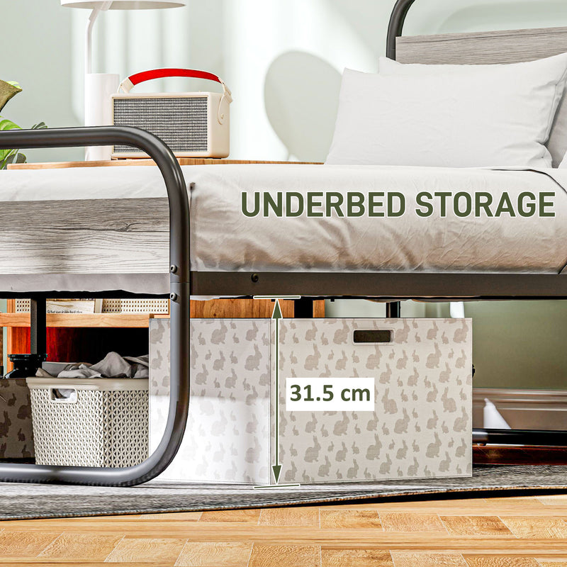 4ft6 Double Metal Bed Frame with Under Bed Storage Easy Assembly Grey by HOMCOM