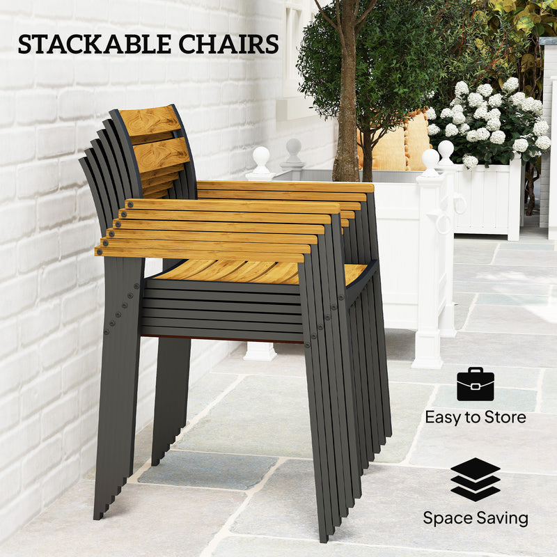 Brown 7 Piece Wooden Outdoor Dining Set with Table and Stackable Chairs