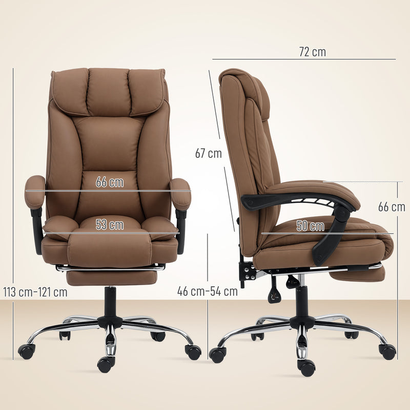 Reclining Faux Leather Swivel Office Chair with Padded Armrests and Footrest Brown