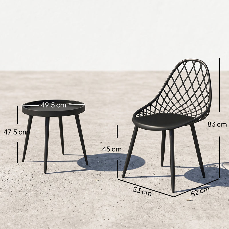 3pc Bistro Set for Small Balconies with Weatherproof Metal Frame and Mesh Chairs, Black Outsunny