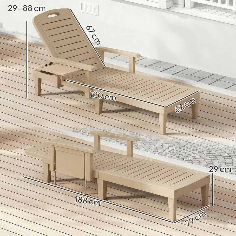 Adjustable Garden Sun Lounger Set with Reclining Backrest and Side Table Khaki