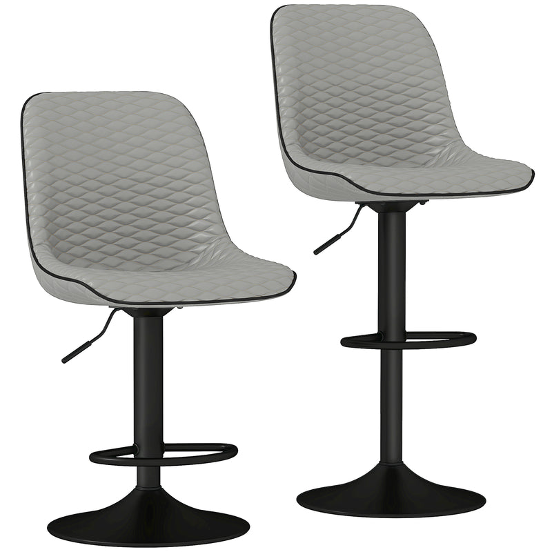 Set of Two Grey Faux Leather Bar Stools with Adjustable Height by HOMCOM