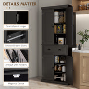 Freestanding Kitchen Storage Cabinet With Drawers And Shelves For Home Organisation Black