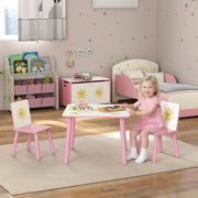 3 Piece Kids Table and Chair Set for Bedroom or Playroom with Storage Feature, Pink