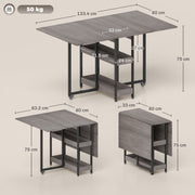 Grey Industrial Folding Dining Table with Drop Leaf and Storage Shelves for Small Spaces