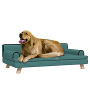 Dog Sofa with Raised Wooden Legs and Water Resistant Cover for Medium and Large Dogs Green