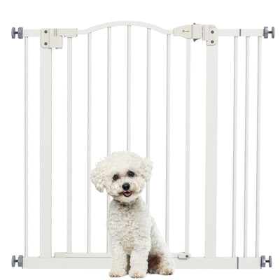 Adjustable Metal Pet Gate with Auto Close Door for Doorways and Stairs White