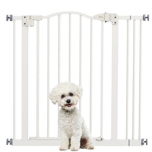 Adjustable Metal Pet Gate with Auto Close Door for Doorways and Stairs White