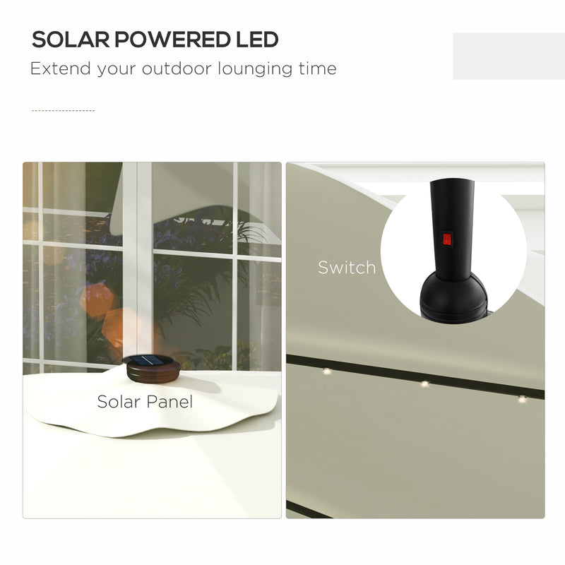 Cream 3m Solar Garden Parasol With LED Lights And Tilt Crank For Patio Or Decking
