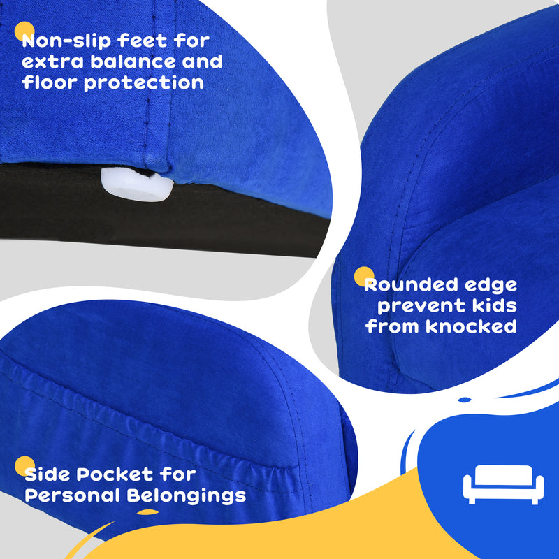 2 in 1 Kids Armchair and Fold Out Sofa Bed with Wooden Frame for Bedroom Use, Blue