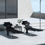 Foldable Sun Loungers Set of 2 with Reading Hole and Adjustable Backrest for Garden Black AOSOM