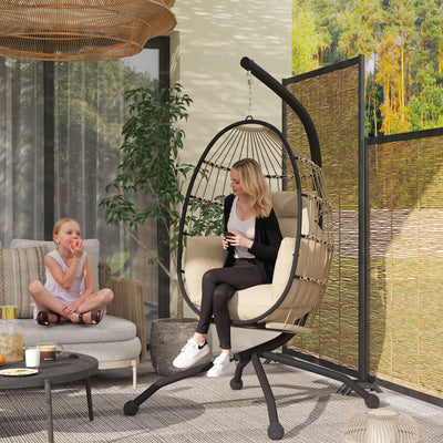 Khaki Hanging Egg Chair with Stand and Thick Cushion for Garden and Indoor Use by Outsunny