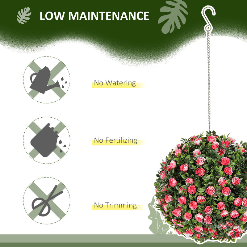 Set of 2 Pink Artificial Topiary Rose Balls 28cm UV Protected for Indoor Outdoor Decor by HOMCOM