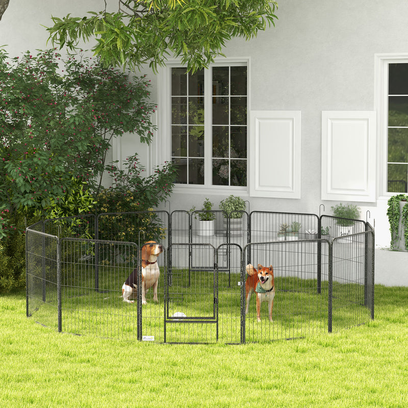 Silver 12 Panel Heavy Duty Puppy Playpen for Small Dogs Indoor and Outdoor Use by PawHut
