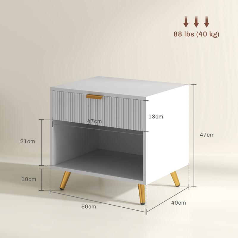HOMCOM Bedside Tables Set of 2, Bedside Cabinets With Drawer and Open Compartment, Nightstands With Handle for Bedroom, Living Room, White AOSOM