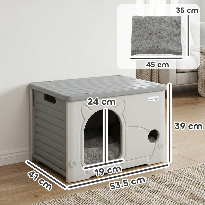 Cat House with Stackable Design for Indoor or Outdoor Use and Easy Cleaning Grey AOSOM