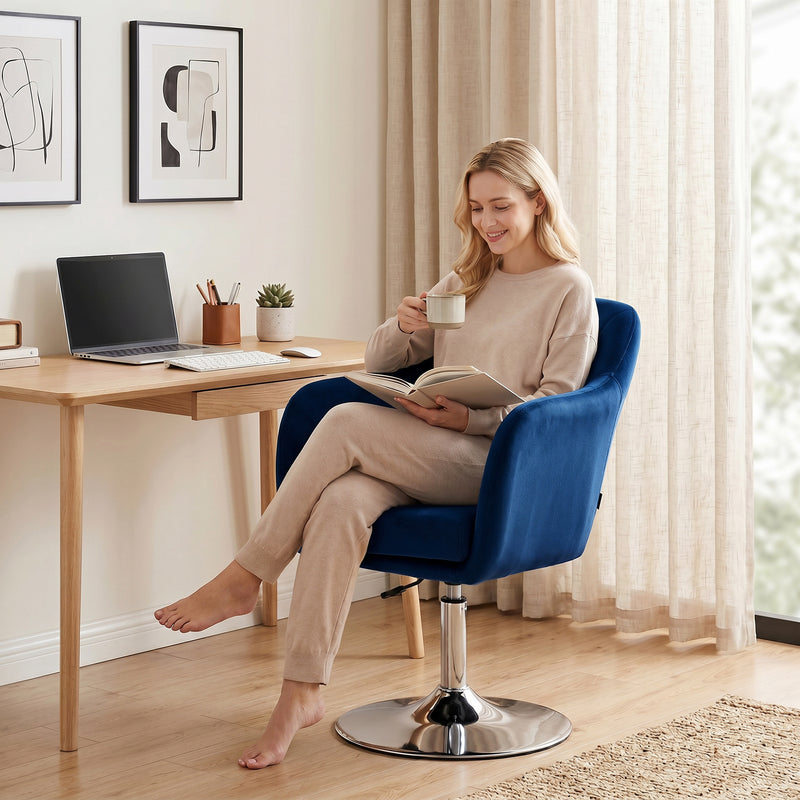 Swivel Lounge Chair with Adjustable Height and Padded Velvet Seat for Bedroom Comfort