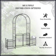 Metal Garden Arbor Arch with Double Doors and Planter Baskets Black by Outsunny