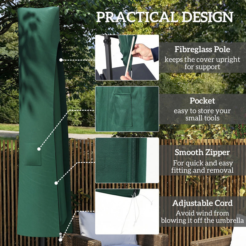 Parasol Cover for Garden Umbrellas Weather Protection with Secure Fastening, Green Outsunny