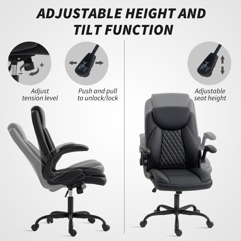 Ergonomic Faux Leather Office Chair with Flip-Up Armrests for Home or Work Black