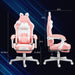 Pink and White Cat Ear Adjustable Gaming Chair Wheels and Footrest by HOMCOM