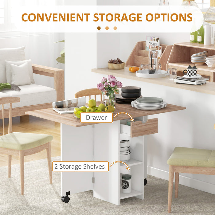 Folding Drop Leaf Dining Table with Drawer and Storage Shelves for Small Spaces Oak by HOMCOM