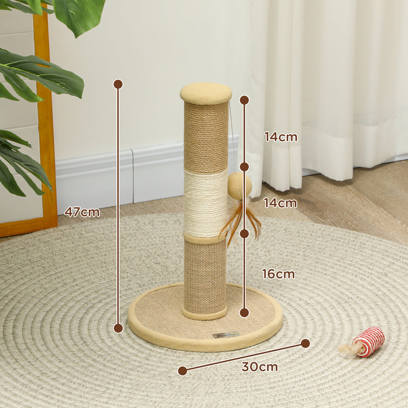 Brown Cat Scratching Post 47cm with Jute Sisal Rope and Hanging Toy Ball by PawHut