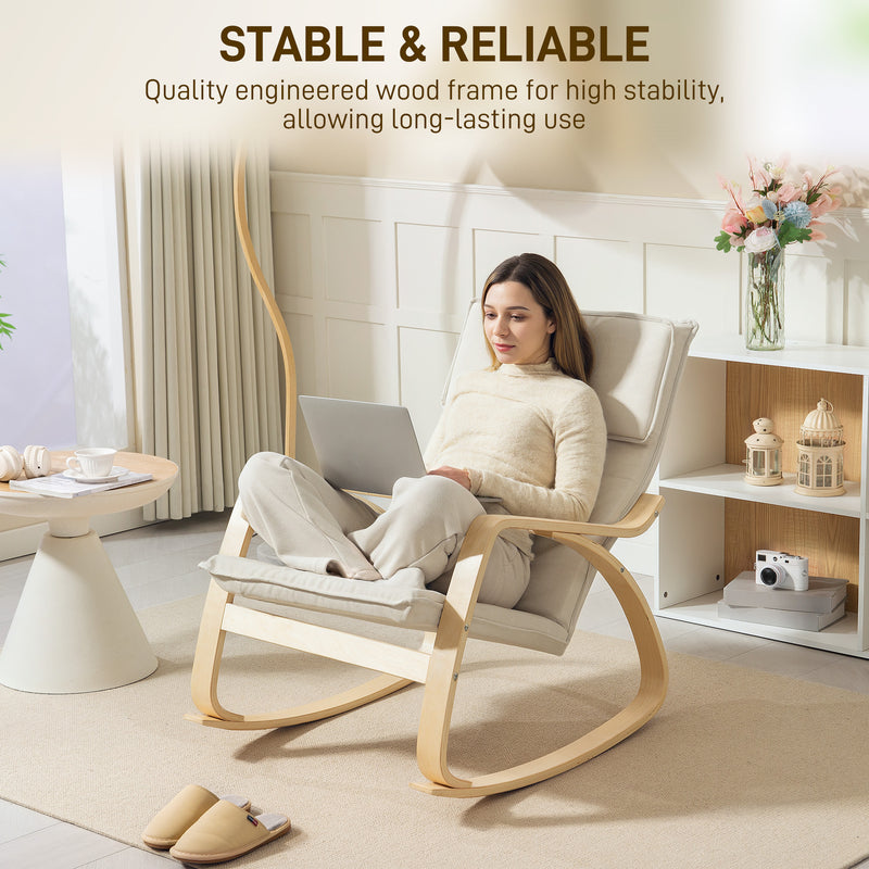 Cream White Upholstered Rocking Chair with High Back and Headrest for Living Room by HOMCOM