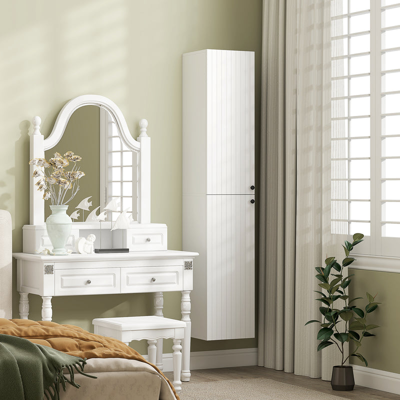 Wall Mounted Tall Bathroom Cabinet with Soft Close Doors Ideal for Small Spaces, White