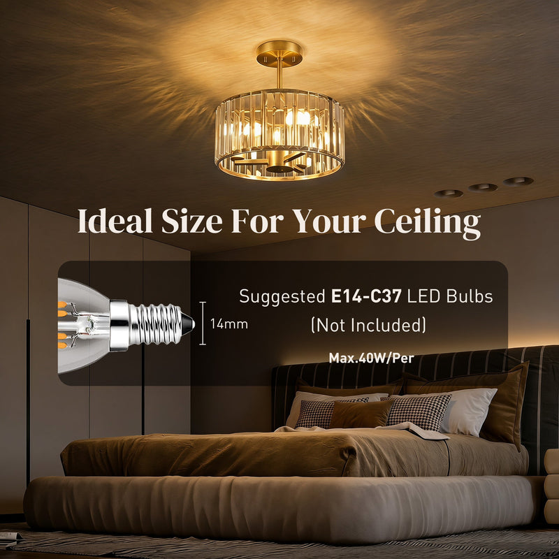 Crystal Ceiling Light for Brightening Bedrooms or Living Rooms Semi Flush
