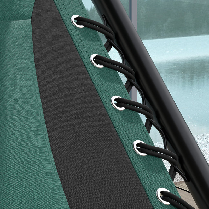 Set of 2 Green Zero Gravity Reclining Garden Chairs with Canopy and Cup Holder by Outsunny