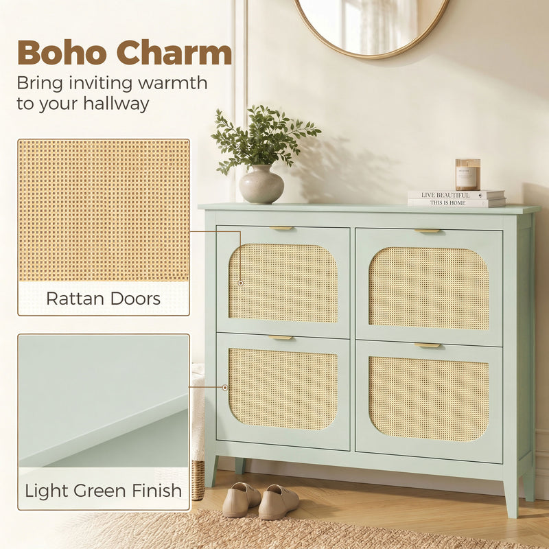 Shoe Cabinet with Flip Drawers for Hallway Storage Slim Space Saving Design Light Green