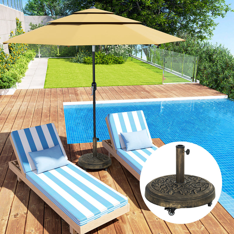 Heavy Parasol Base with Wheels 32-48mm 21kg for Easy Movement and Stable Garden Umbrella Support, Bronze Tone