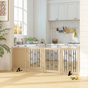 4 Panel Freestanding Pet Gate with Lockable Door and Support Feet for Indoor Use Oak AOSOM