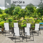 Set of 6 Folding Garden Chairs with Armrests and Mesh Seat Ideal for Camping Cream White AOSOM
