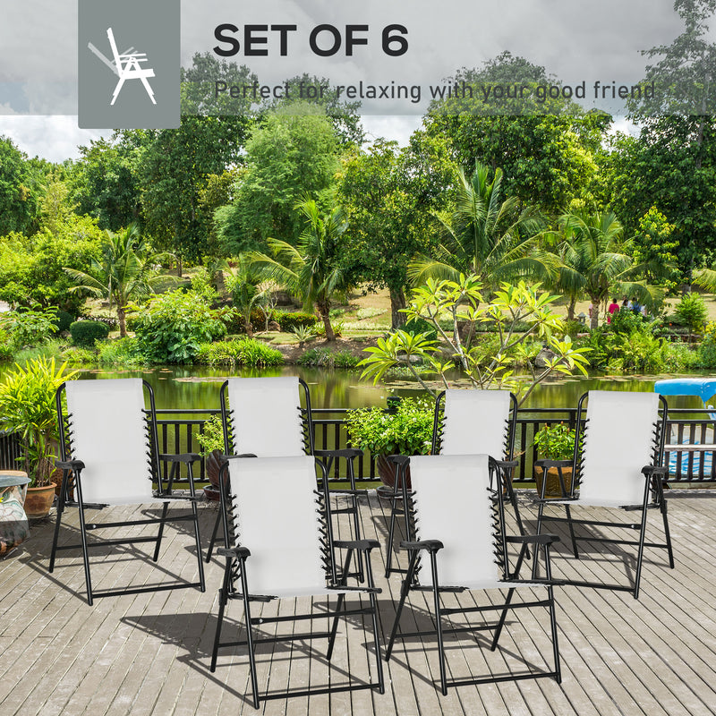 Set of 6 Folding Garden Chairs with Armrests and Mesh Seat Ideal for Camping Cream White AOSOM