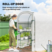 Walk In Garden Greenhouse With Shelves And Roll Up Door For Outdoor Growing White Outsunny
