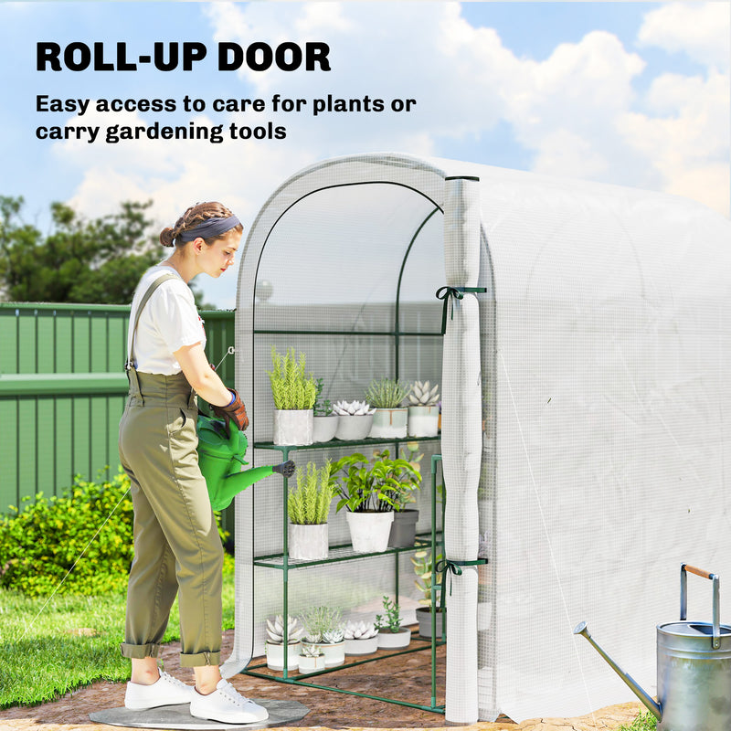 Walk In Garden Greenhouse With Shelves And Roll Up Door For Outdoor Growing White Outsunny