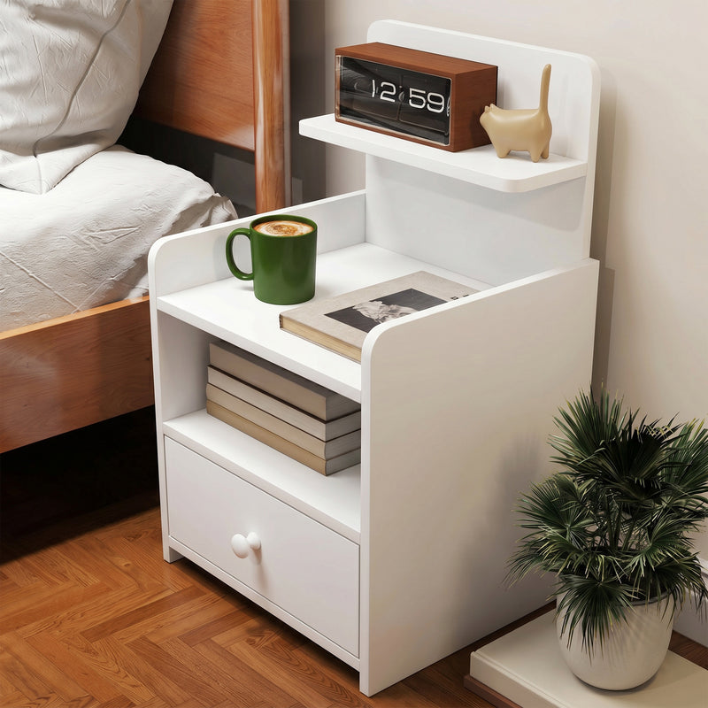 Bedside Table with Drawer and Shelves for Organising Night-Time Essentials White
