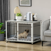 Indoor Dog Crate with Cushion and Lockable Doors Doubles as Side Table for Small Dogs Grey