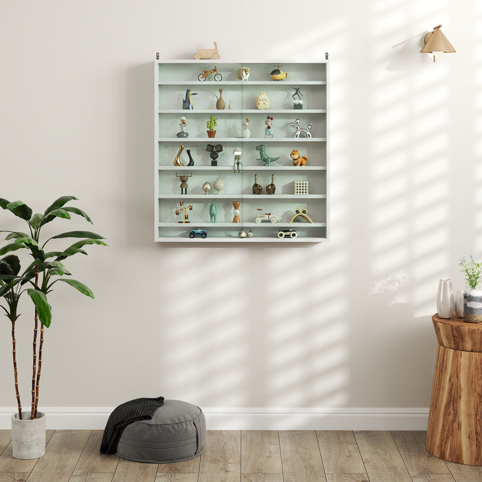White 7 Tier Wall Display Cabinet with Glass Doors and Adjustable Shelves by HOMCOM